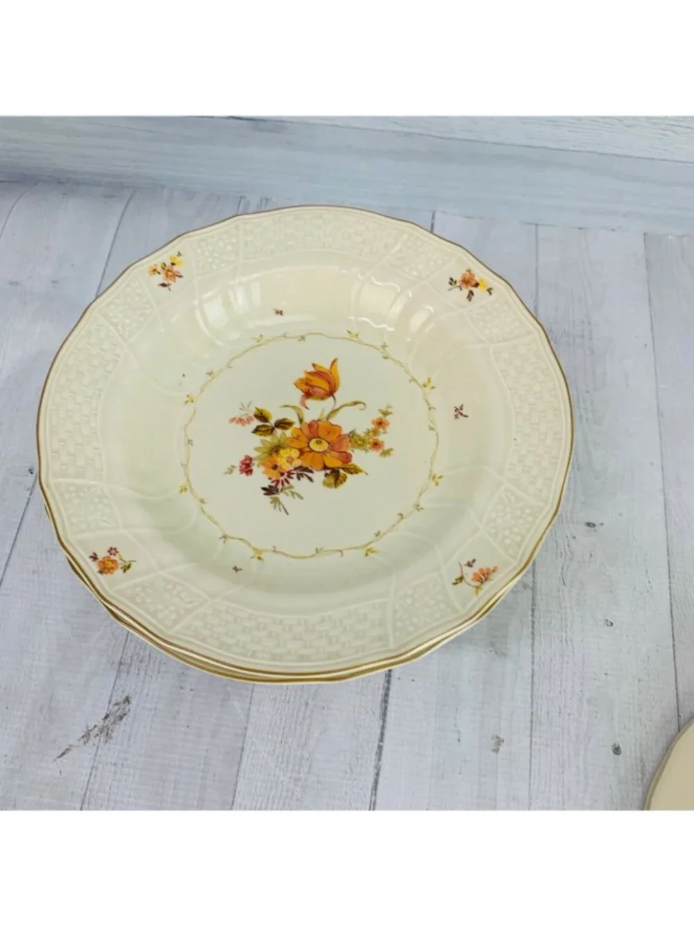 Mikasa MARSEILLES D1092 Floral Center Weave Rimorange Pasta Soup Bowls Set of 5